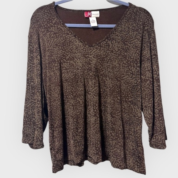 Vintage Y2K JM Collection Brown Gold 3/4-Sleeve Stretch V-Neck Top Size XL EUC - Picture 1 of 12